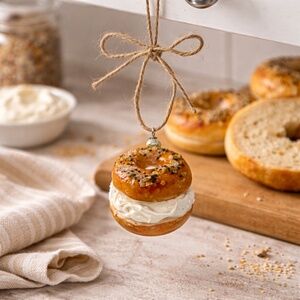 Everything Bagel Ornament with Cream Cheese, Breakfast Food Kitchen Decor